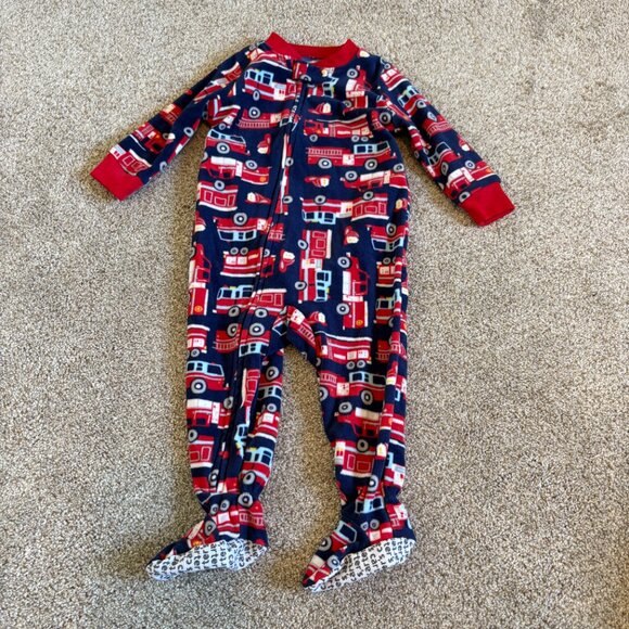 Carter’s 1-Piece Fleece Footie PJs Firefighter Size 12m baby blue red - Picture 1 of 8